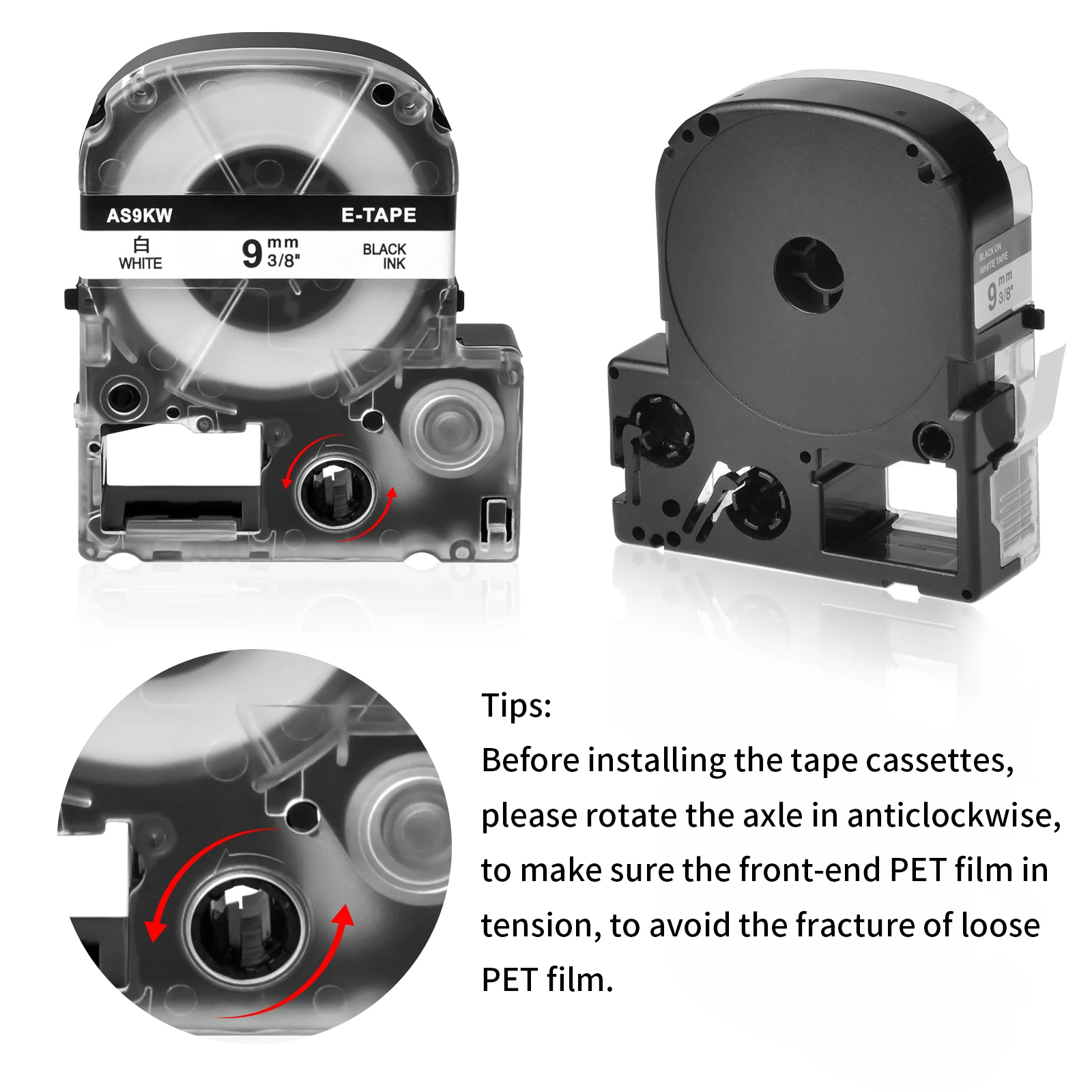 Greencycle 5PK 9mm/12mm/24mm Label Tape Compatible for Epson LW-600P LW-1000P Label Printer for AS24KW  AS9KW Black on White