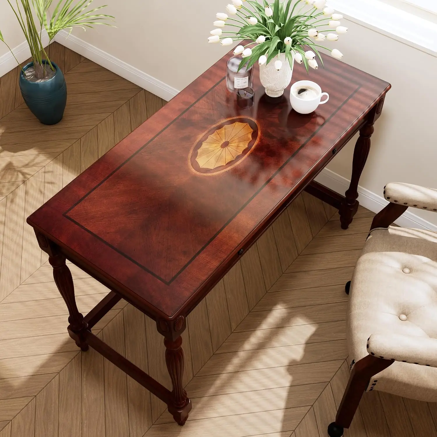Solid Wood Writing Desk With Drawers, 46