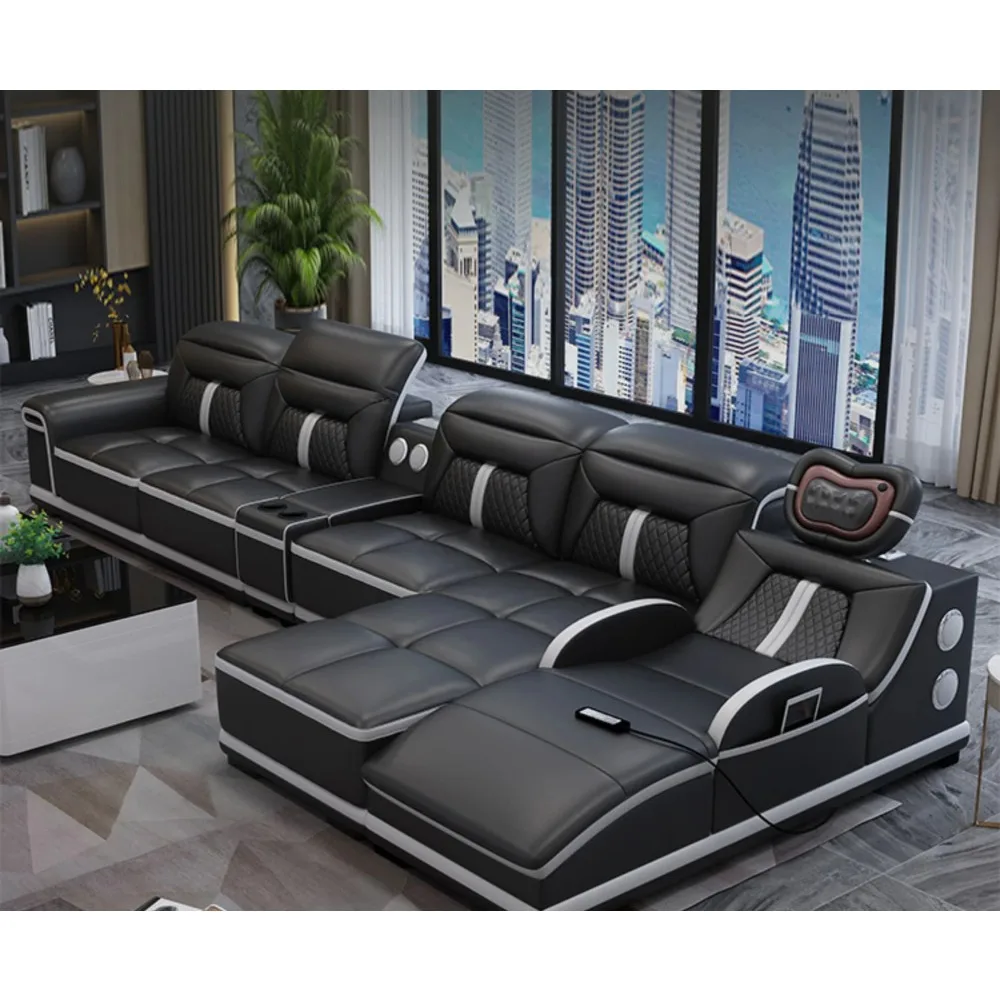 Custom Multifunction Blackleather Sofa, Lazyboy Recliners, Modern Leather Sofa Furniture