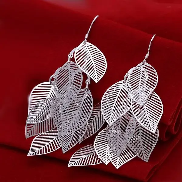 

Charms Women Cute Wedding Fashion Beautiful 925 Sterling Silverr Retro Hollow Leaves Earring Jewelry Free Shipping Factory Price