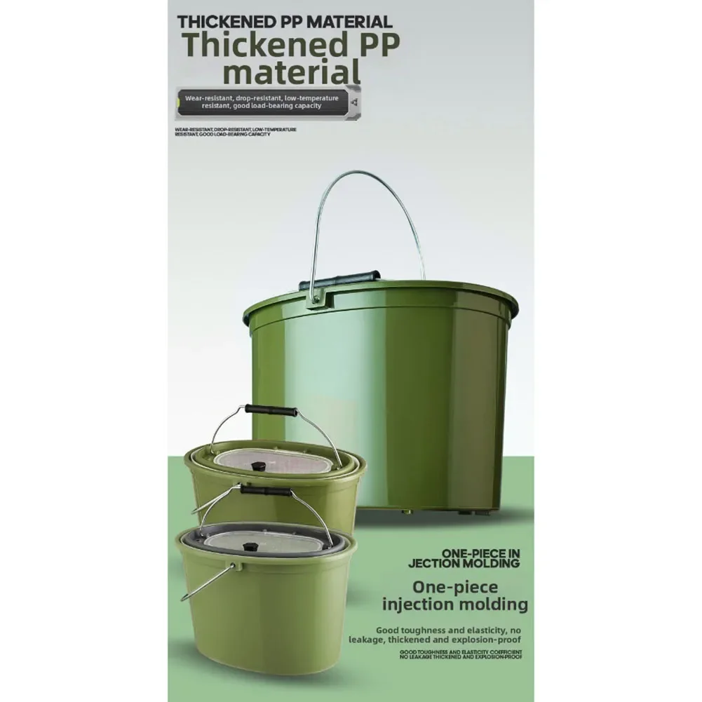 Fishing Bucket with Built-In Strainer and Elevated Deck Handle to Facilitate Faster Water Drainage and Safer Fish Transfer