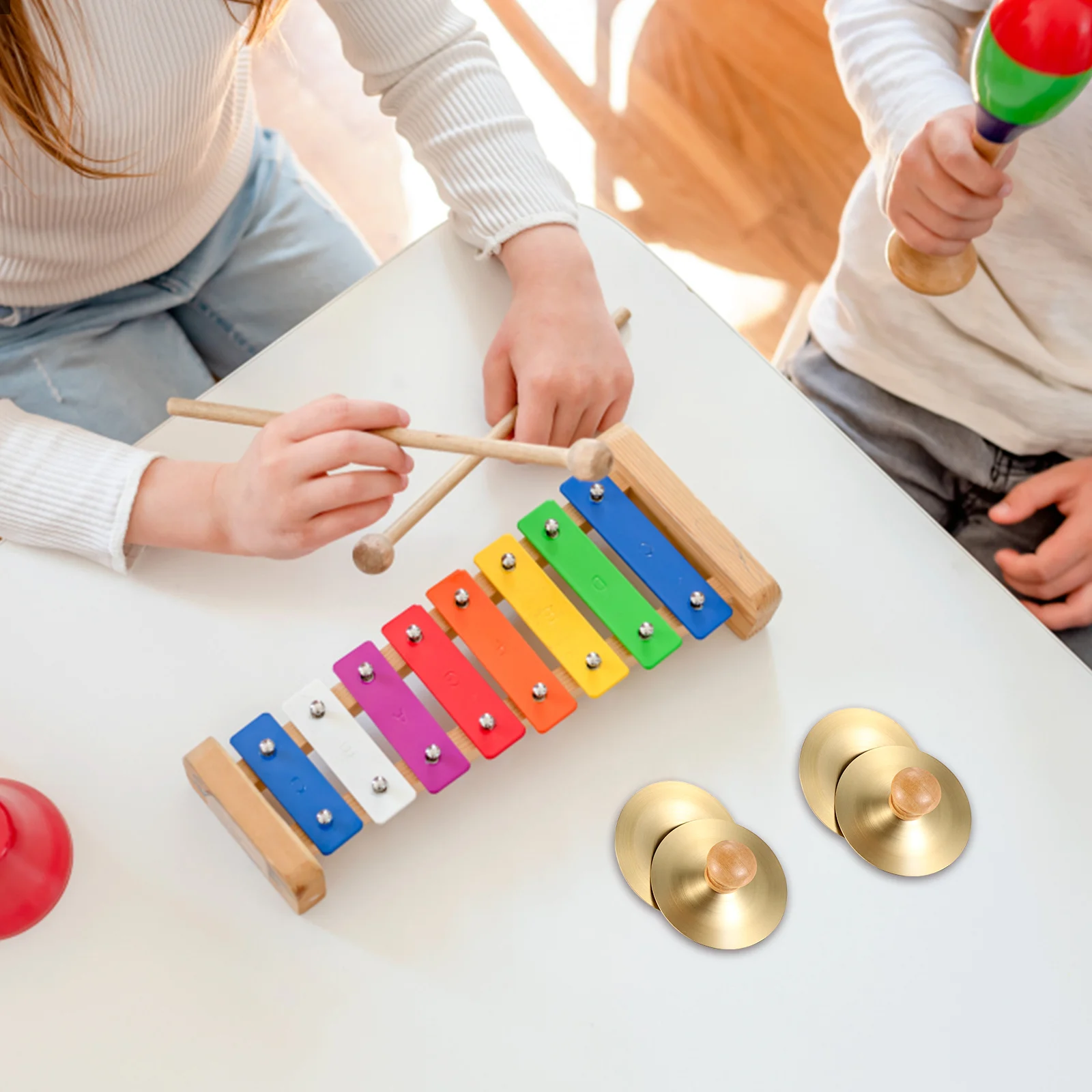 2 paia di piatti in rame per strumenti, piatti da dito, musicali per bambini a due vie, piccoli