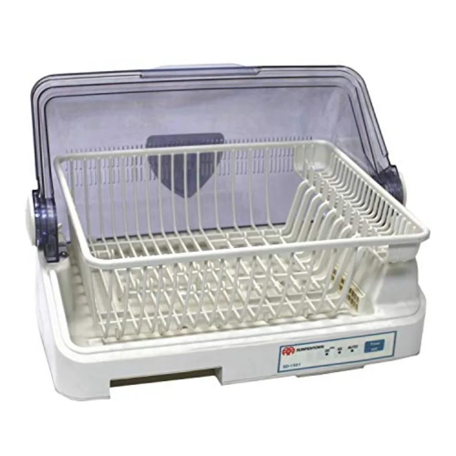 Electric Warm Air Dish Dryer for 4-Person Kitchen Use Stainless Steel Frame Silver Color Fast Drying with Energy Efficiency