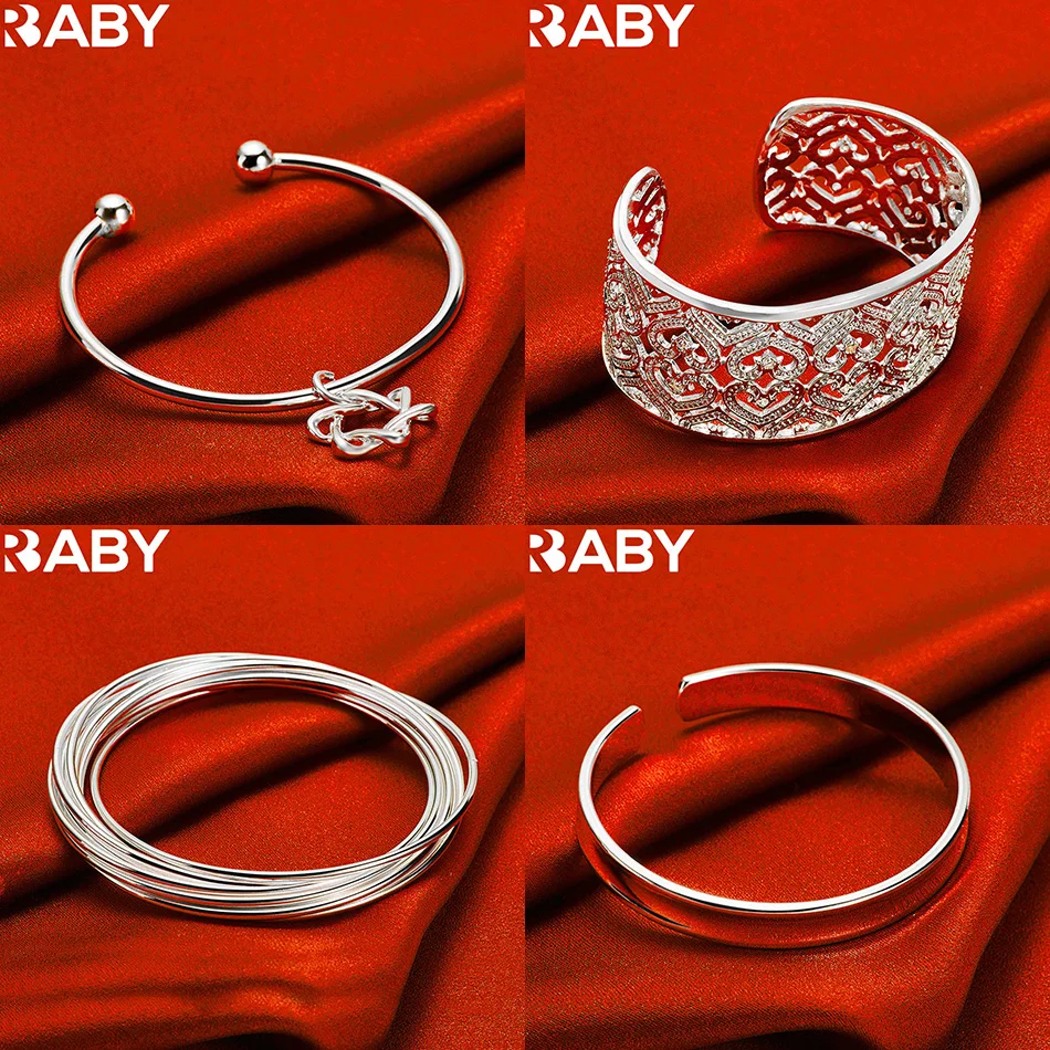 

URBABY 925 Sterling Silver Bangle Bracelets For Women Anniversary Gift Popular Wild Fashion Romantic Jewelry