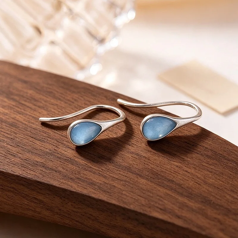 925 Sterling Silver Vintage Earrings For Women Trendy Blue Stone Geometric Earring Jewelry Prevent Allergy Party Accessories view 6