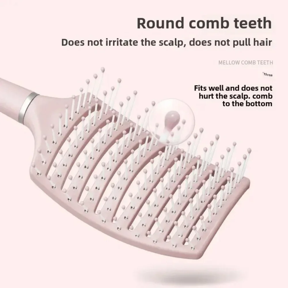 Pente de Massagem para Couro Cabeludo Rosa Suave com Dentes Largos, Escova de Massagem para Cabelos Molhados e Cacheados, Ferramenta de Cabeleireiro e Barbeiro
