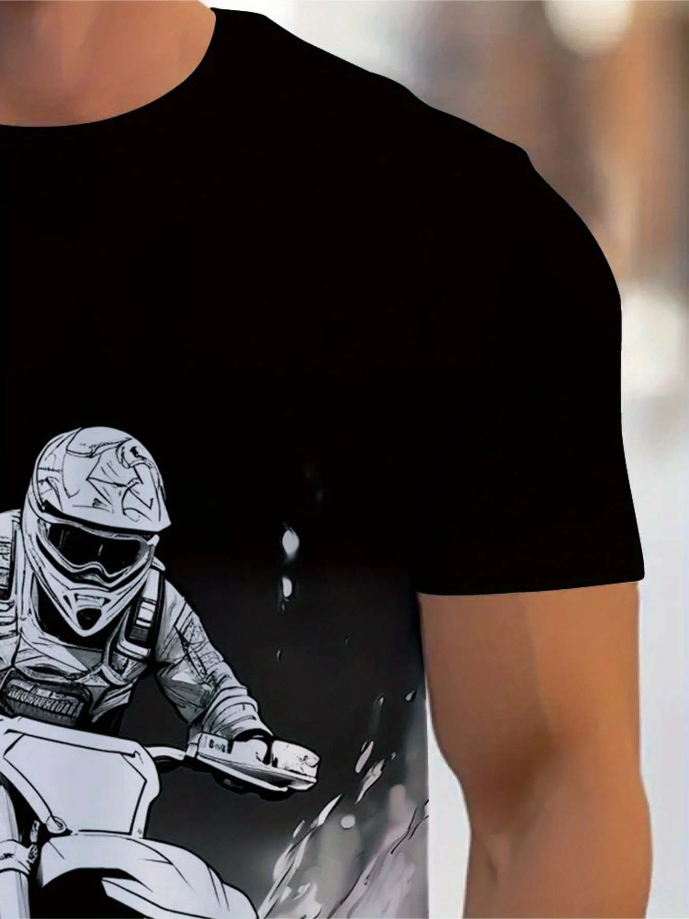 تي شيرت رجالي كاجوال بنمط دراجة نارية أبيض وأسود مطبوع بأكمام قصيرة إصدار عادي ملابس صيفية مناسبة #4