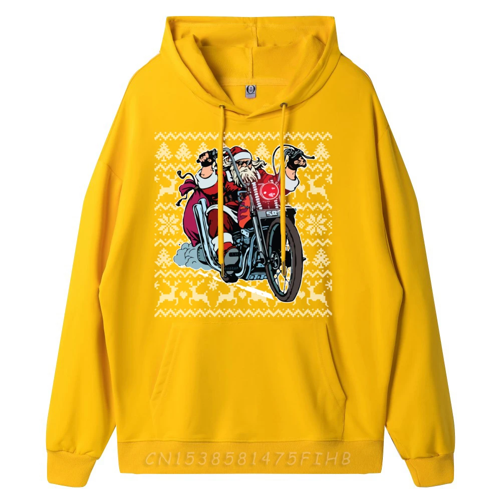 Santa On Motorcycle Ugly Christmas Sweater Graphic Tee Hoodie Men's Hoodie Camisa Feminist