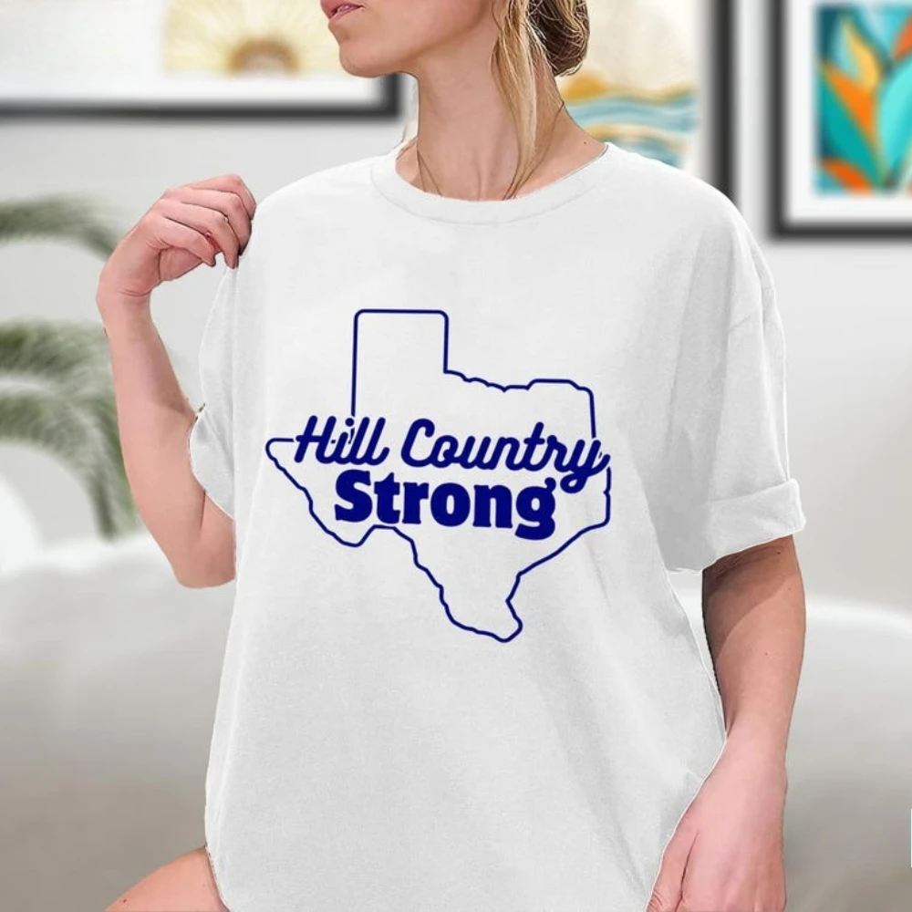 Hill Country Strong Texas Outline Graphic T Shirt Women Modern Summer Cotton Short Sleeve Hill Country Pride Casual Daily Outfit
