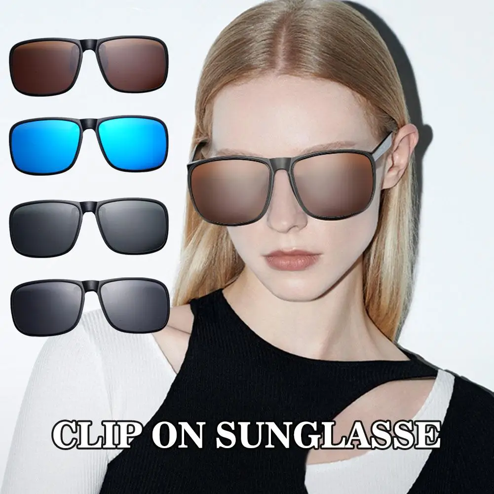 Polarized Clip On Sunglasses Women Men UV400 Lens Car Driver Goggles Anti Glare Flippable Vintage Square Glasses Clip Unisex