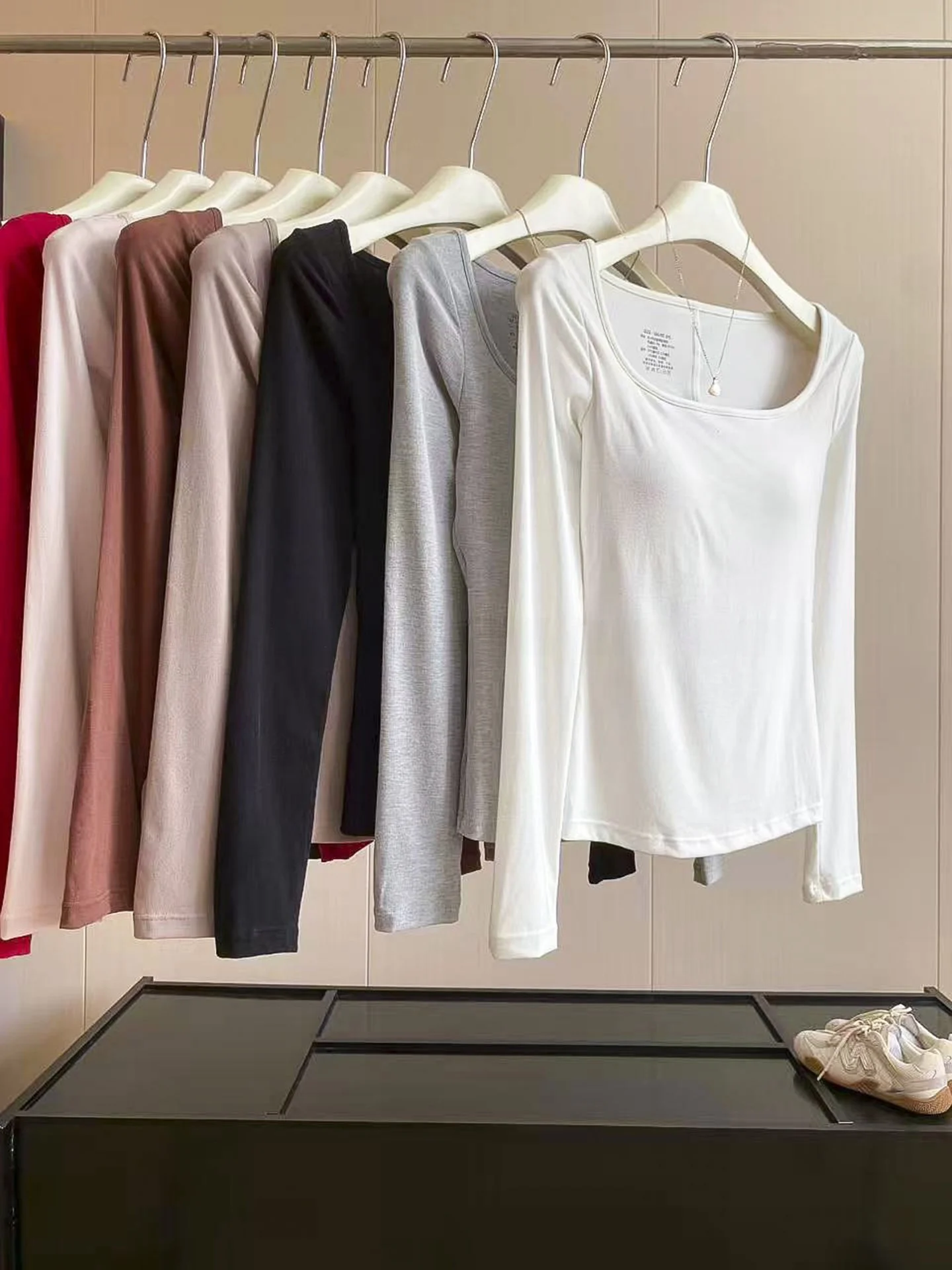 Slim Fit Long Sleeve U-Neck Base Shirt Women's Thin Spring Autumn T-Shirt Simple Basic Style Commute Style Inner Wear Top