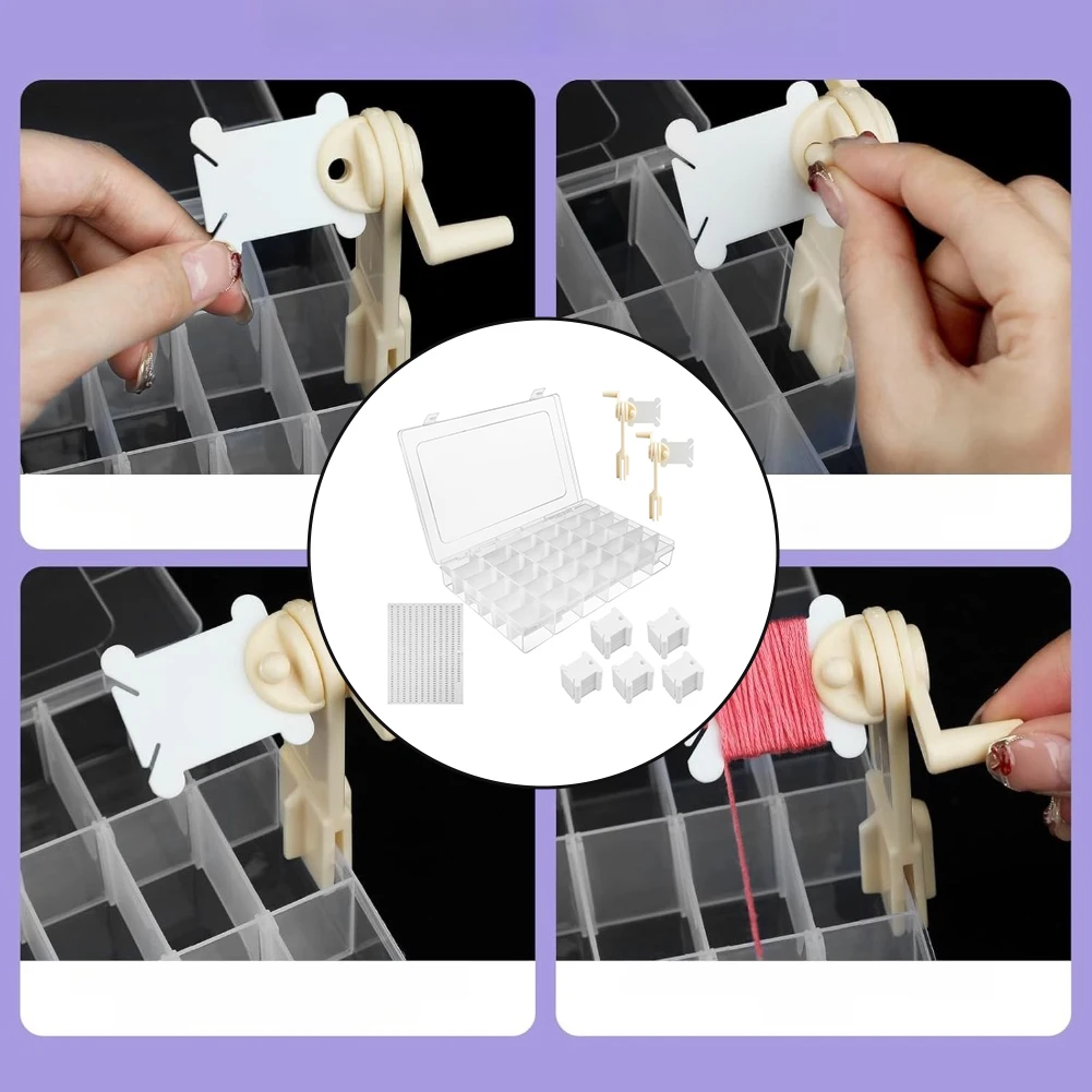 لمنظم خيط التطريز بنفسك للحرف اليدوية مع 36 حجرة و200 بكرة بالإضافة إلى 2 لفافة للغرز المتقاطعة والخياطة