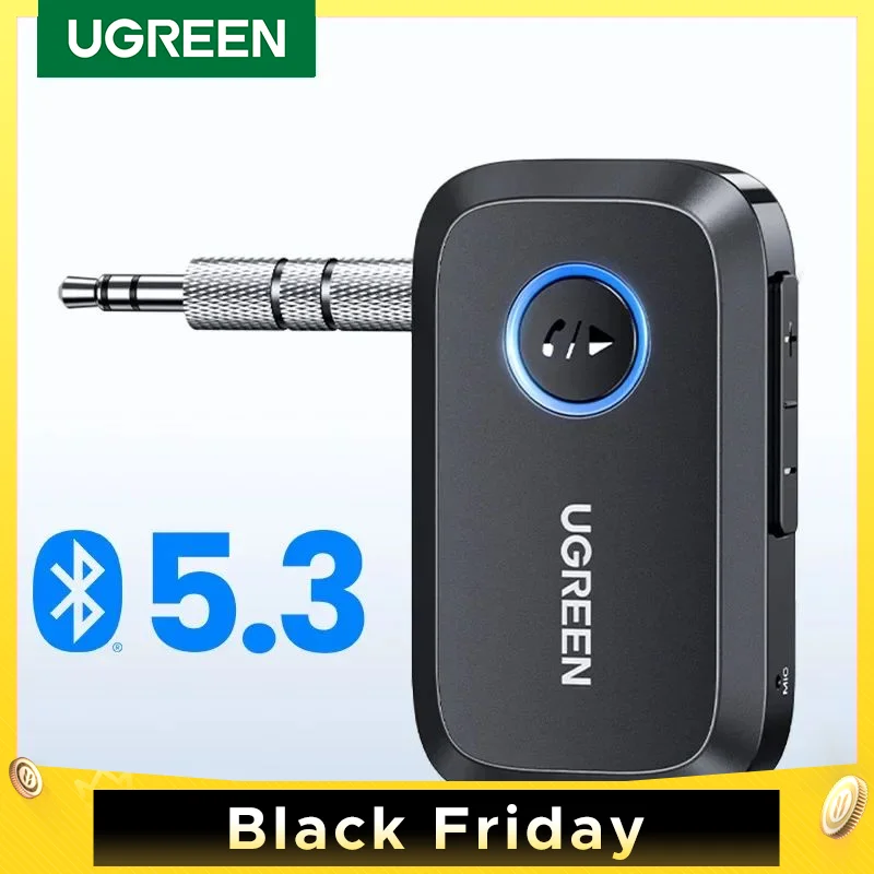 UGREEN Bluetooth Car Receiver Adapter 3.5mm AUX Jacks for Car Speakers Audio Music Receiver Hands Free Bluetooth 5.3 Adapter