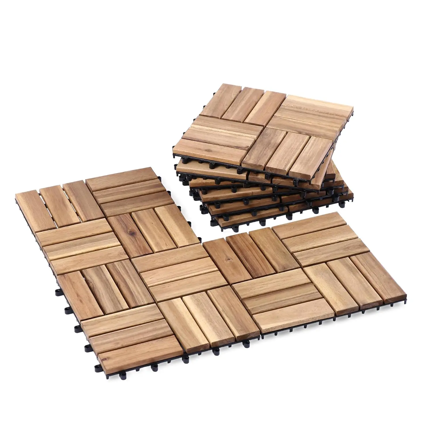 Acacia Wood Flooring Interlocking Deck Tiles for Patio Decor 9 Pcs 12 Slats  Waterproof Indoor & Outdoor Decor - Balcony Garden