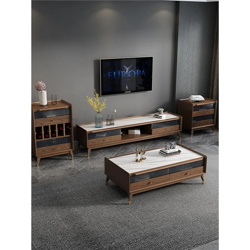 ru-Nordic light luxury rock slab coffee TV cabinet combination simple modern ash wood solid wood new Chinese-