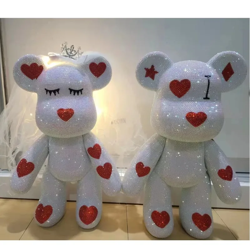 Personalizable Rhinestone Wedding Bear Statue Love Heart Design Crystral Doll DIY Handmade Mosaic Art Blinged Home Decor Gift