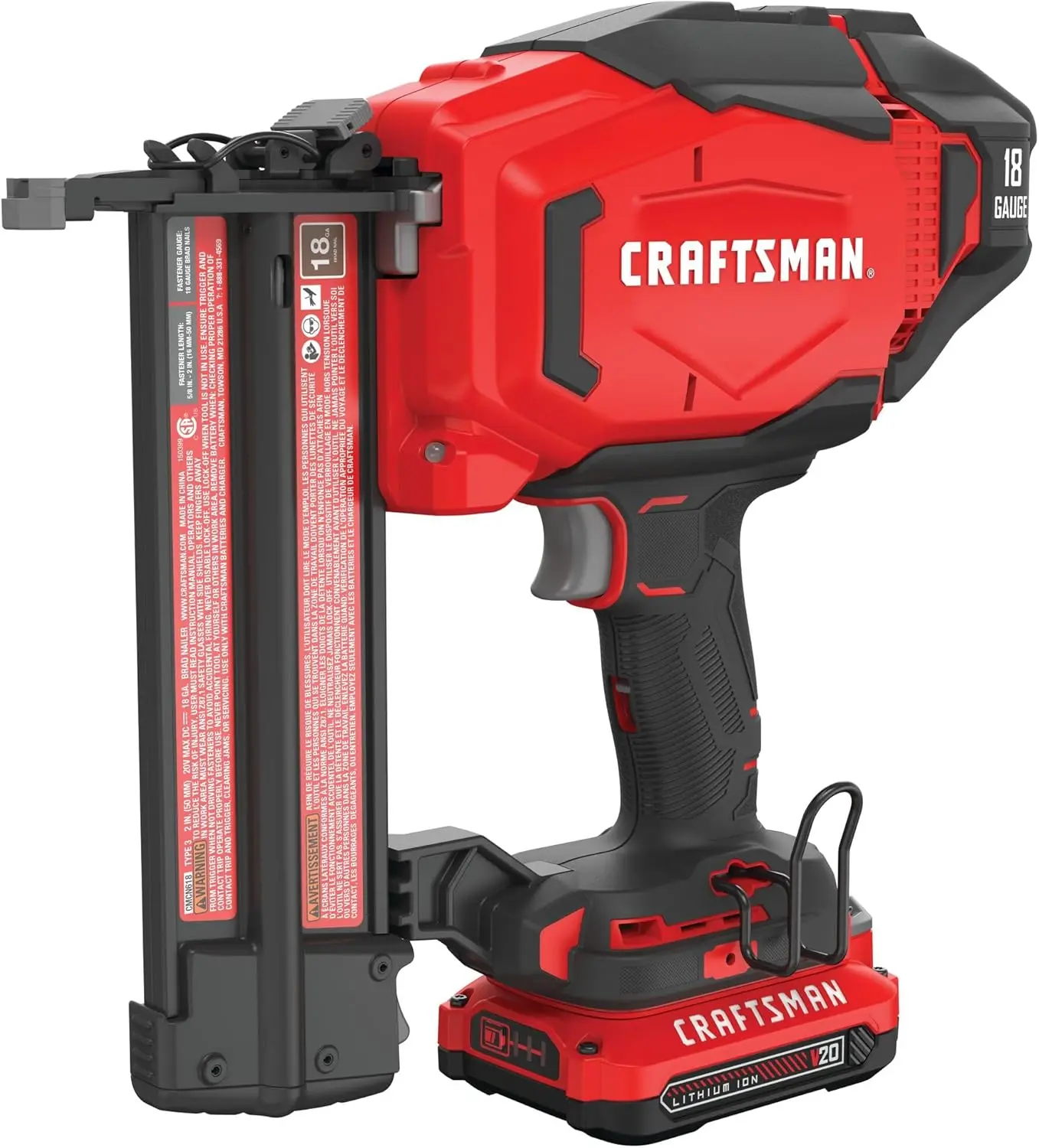 V20 Cordless Brad Nailer, 18 Gauge Nail Gun, with Battery and Charger (CMCN618C1)