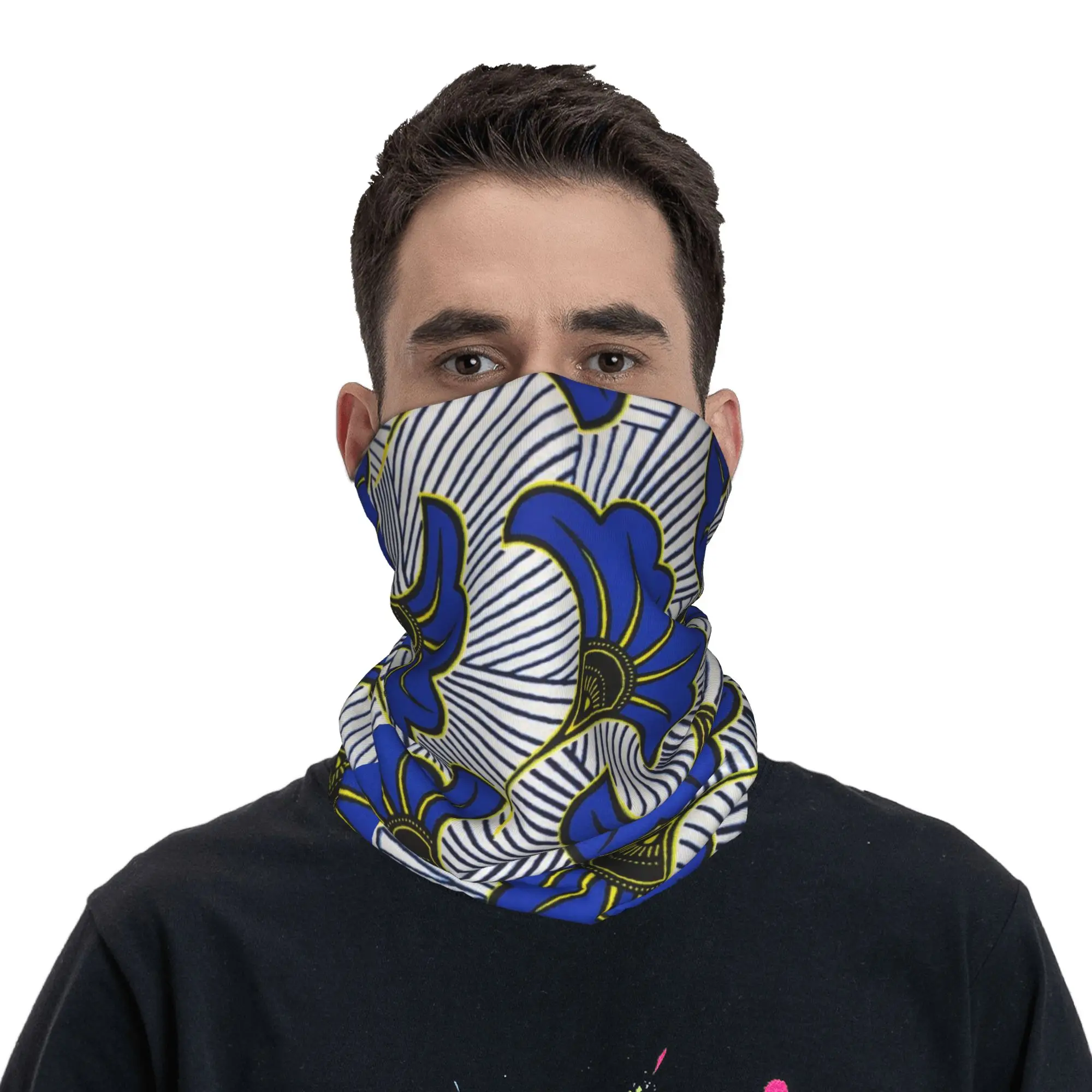 Africa Red and Yellow floral Ankara flowers Bandana Neck Cover Printed Wrap Scarf Multifunction Face Mask Cycling Unisex Adult
