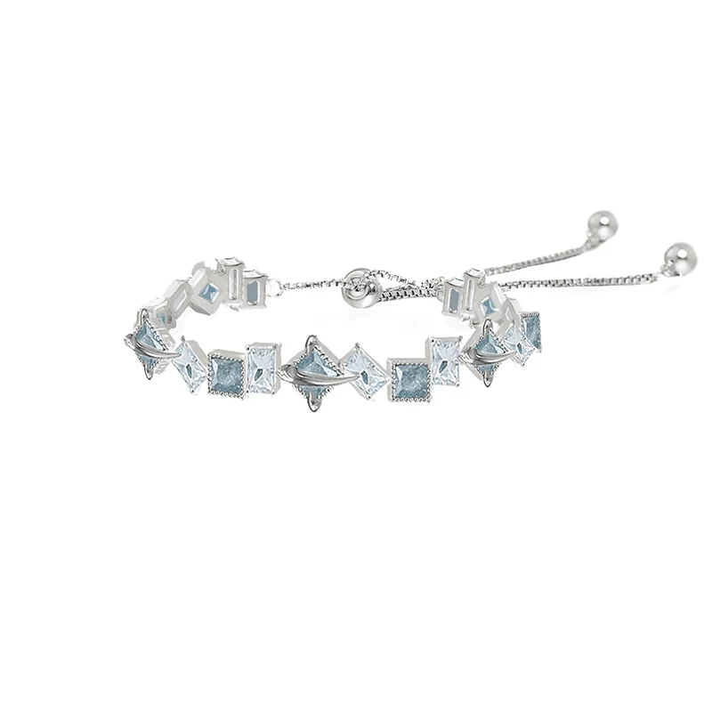 MASW Original Design Cool Style Luxury Jewelry High Quality Brass Geometric Blue Glass Charm Bracelet For Women Girl Gift