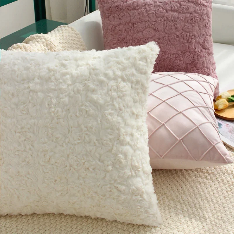 White/Pink Cushion Cover 45x45 Decorative Pillows for Living Room Sofa Couch Office Plush Pillow Cover for Kid Home Decor