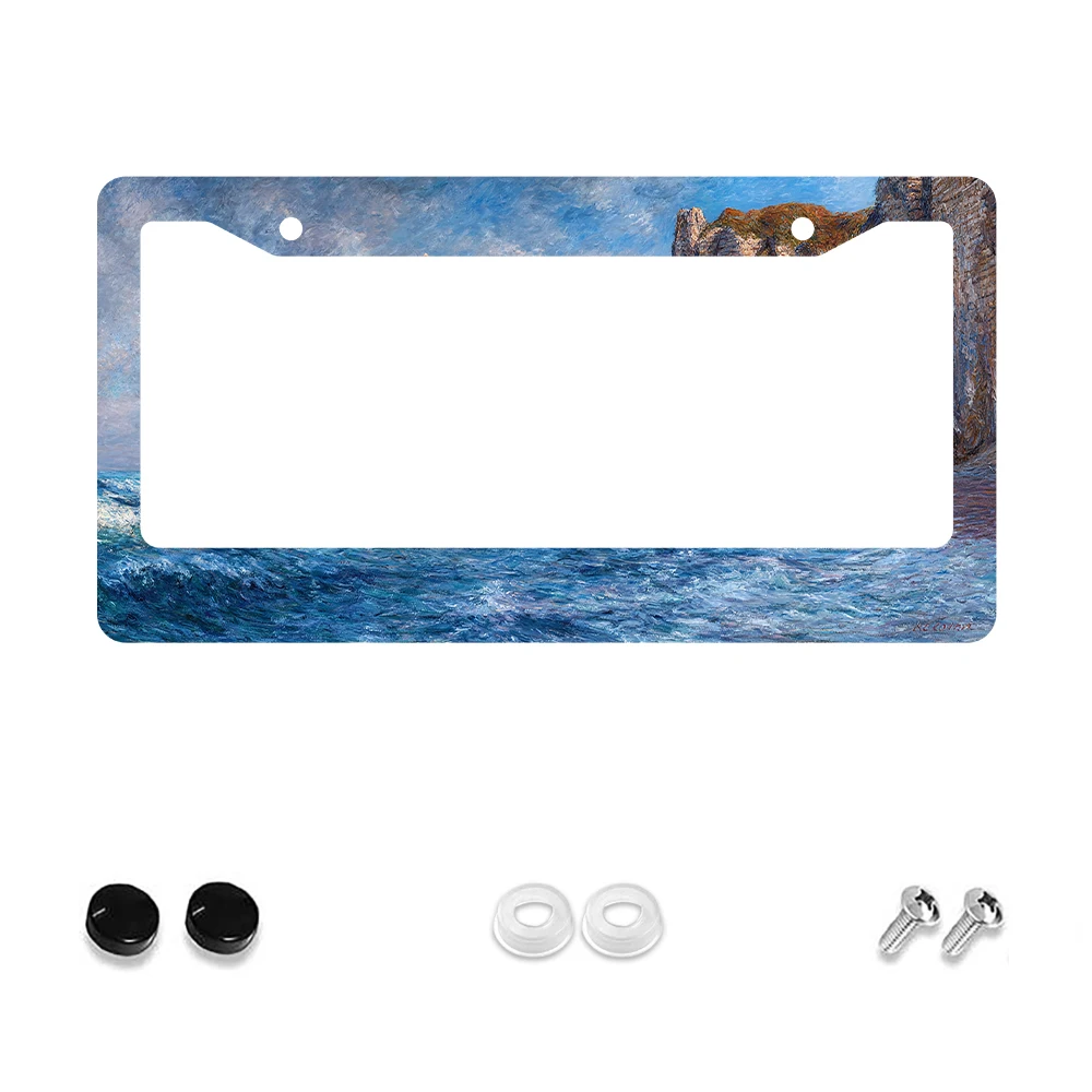 

1pc Blue Ocean Scenery 2-Hole License Plate Frame, Aluminum Material, 6x12 Inches, with Screw Set, Retro Novelty Car Decoration