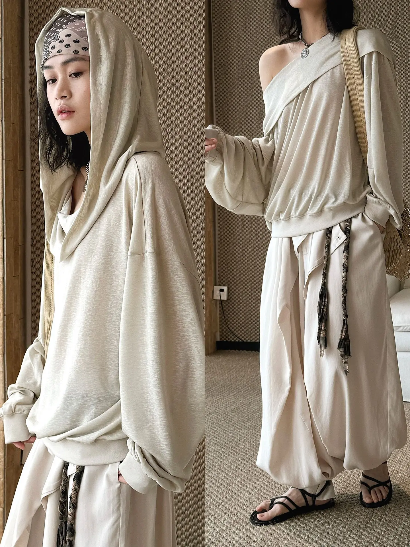 2026 Women Summer Sexy One Sohulder Blouses Hooded Desgin Two Different Style Pullovers Tops For Women Clothes