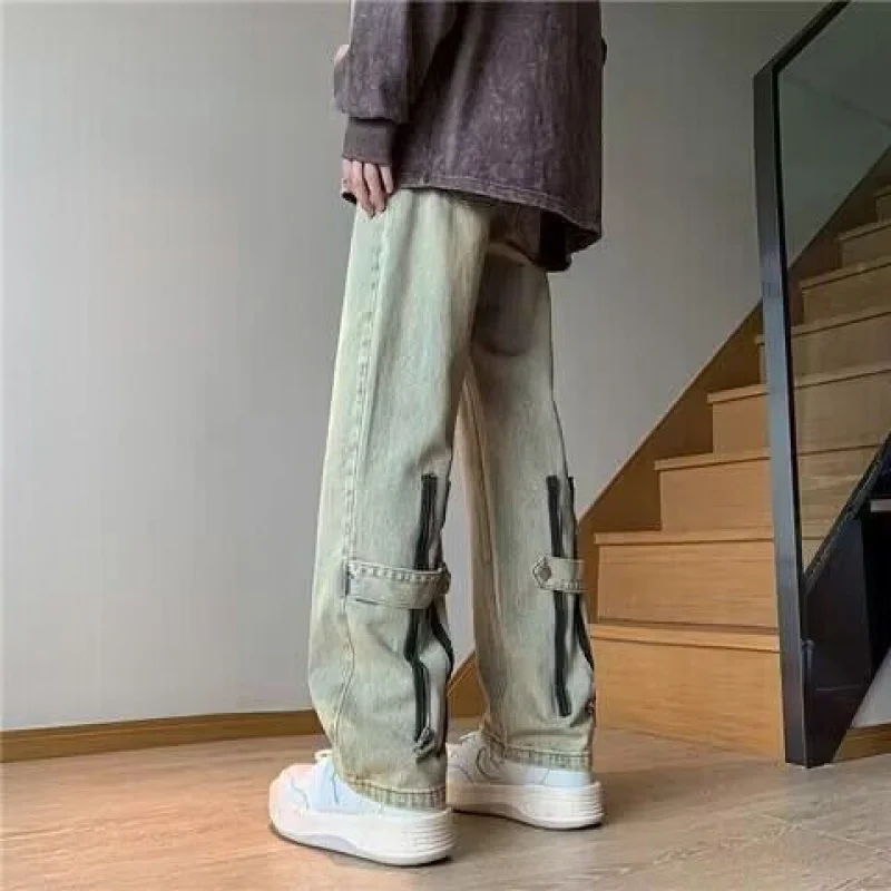 Yellow Mud-Color Jeans Men's Spring and Autumn Fashion Brand Pu Shuai American Style Micro Horn High StreetvibeStraight-leg wide