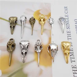 Julie Wang 11PCS Vintage Raven Skull Charms Zinc Alloy Mixed Bird Beak Crow Head Punk Pendant Jewelry Making Accessory