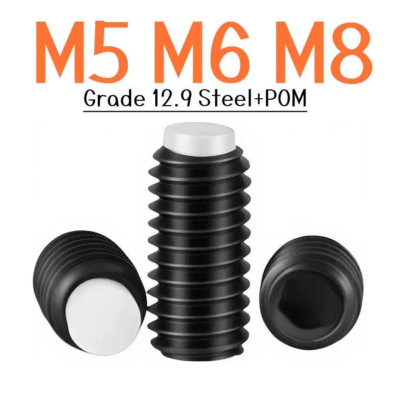Grade 12.9 Steel M5 M6 M8 Hexagon Socket POM Dog Convex End Point Tip Grub Bolt Set Screw Stop Screws Length:3~60mm