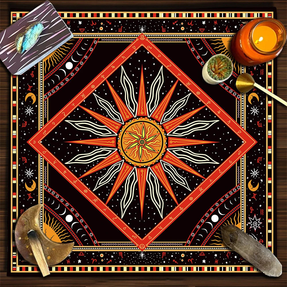 VIKAMA Snake Sun & Black Cat Tarot Card Tablecloth, 6 Assorted Designs, Divination Decor for Witchcraft Wicca