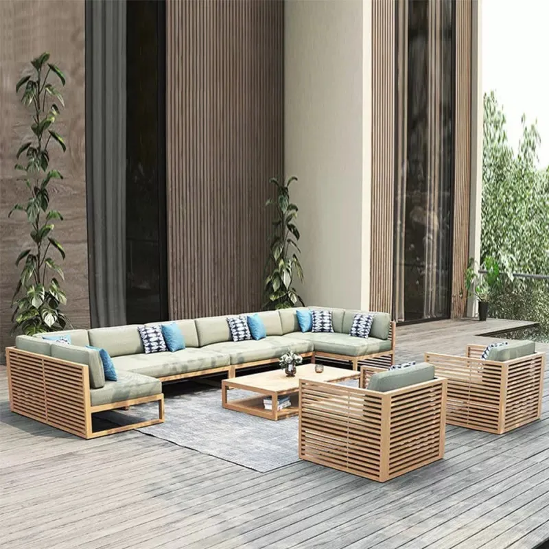 

Outdoor Teak Sofa Patio Villa Deck Anti-corrosion Outdoor Garden Waterproof Solid Wood Sofa Set Furniture