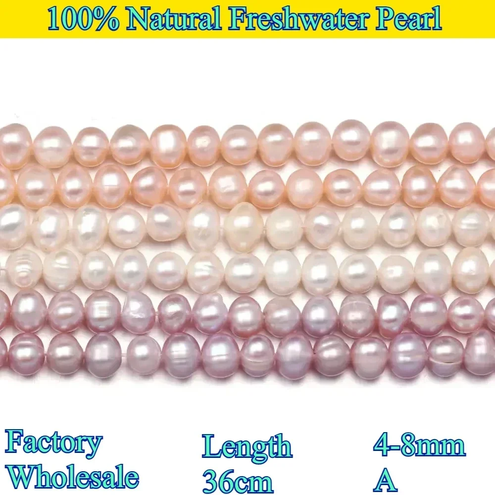 

Natural Smooth Freshwater Pearl 4-8mm A Round Lustrous Bead Pink Purple DIY Wedding Making Jewelry Necklace Bracelet Accessories