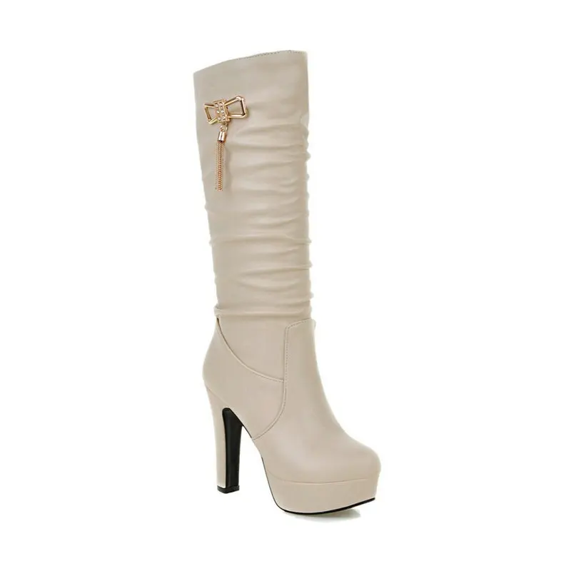 New Autumn Winter Women\'s boots White Knee High Boots Women Comfy Walking Female Western High heeled knight boots Shoes Large si