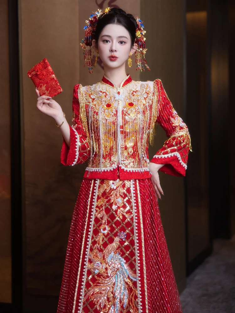 

Xiuhe Одежда Свадебная одежда 2025 Новый свадебный костюм невесты в китайском стиле Костюм Тост Платье