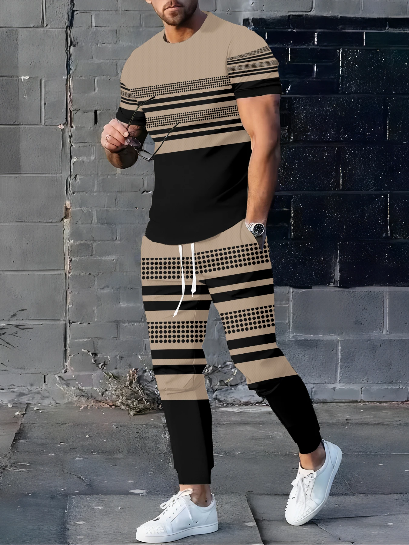 

2026 Summer Men's Suit with Stripes Print Breathable Lightweight Casual and Fashionable Outdoor Men's Clothing