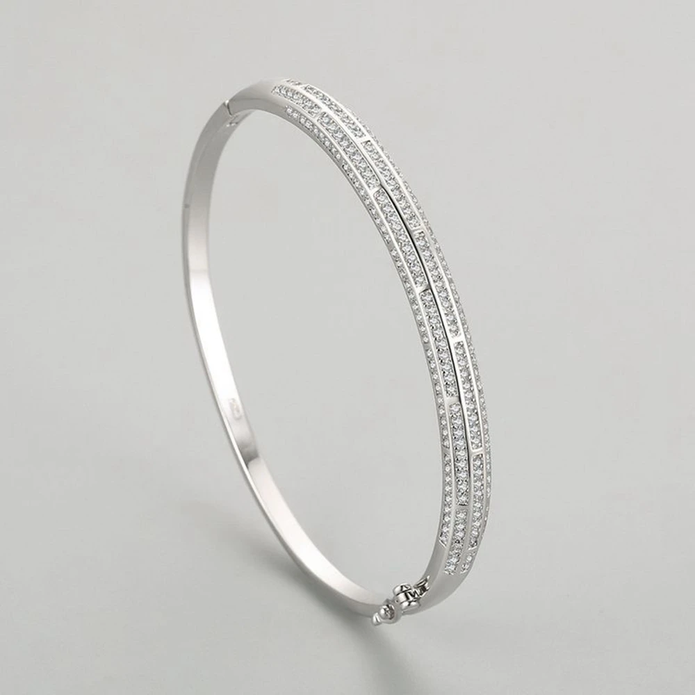PuBang Fine Jewelry 100% 925 Sterling Silver Full High Carbon Diamond Simple Bracelet for Women Wedding Party Gift Free Shipping