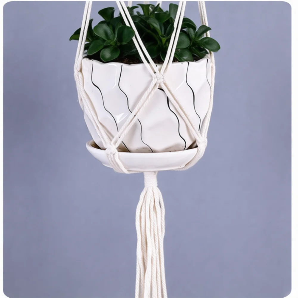 Macrame Plant Hanger Handmade Cotton Rope Hanging Planter Basket Indoor Outdoor Garden Decorative Flower Pot Holder Net