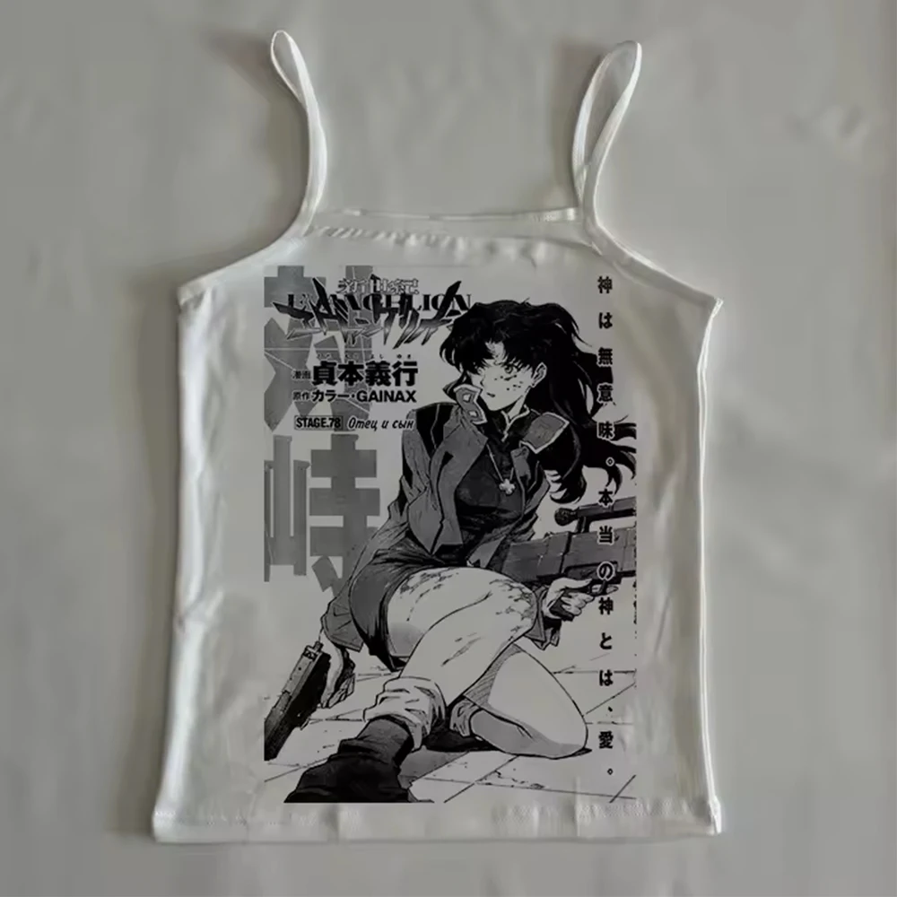 Y2k Anime Print Schwarz Tanks Goth Sexy Bodycon Cropped Tops Frauen Camis Streetwear Harajuku Coquette Grundlegende Korsett Top Kleidung Emo