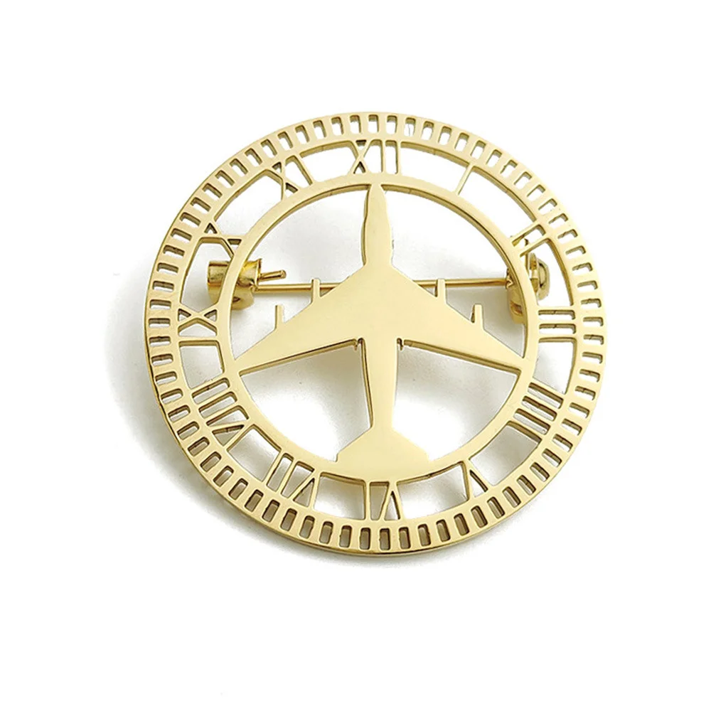 Innovative and Compact Aviation Clock Plane Brooch Vintage Roman Numeral Badge Suit Clothing Pins Decorative Accessory