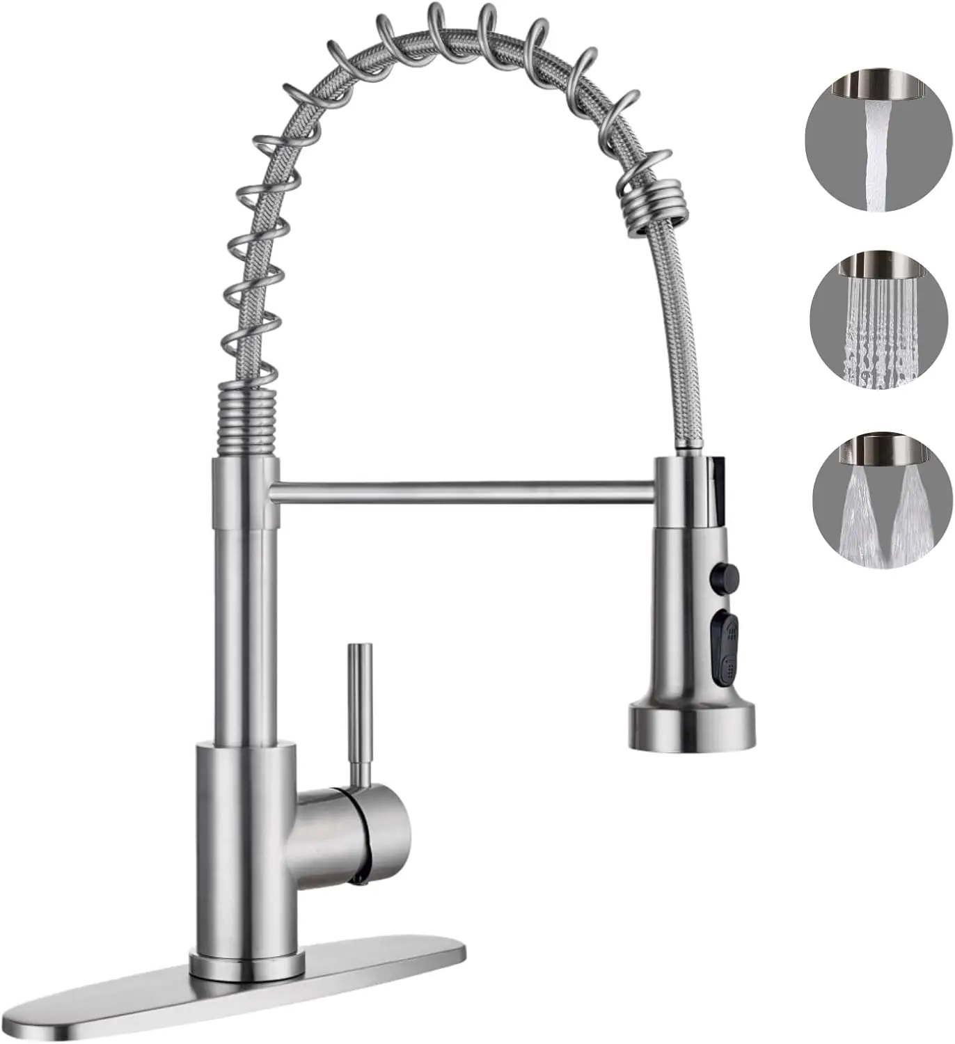 

Кухонный смеситель из матового никеля с выдвижным изливом и 3-функциональным распылителем, однорычажный, для раковины