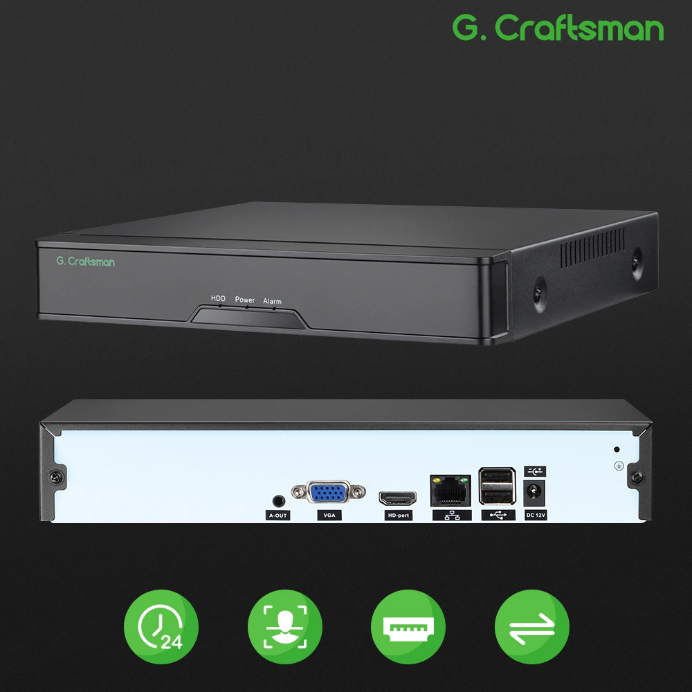 XMeye NVR 등록 IP 카메라 P2P 시스템 보안 키트, G.Craftsman, 4K 지지대 네트워크 비디오 녹음기, H.265 + 24/7 녹화, 16ch