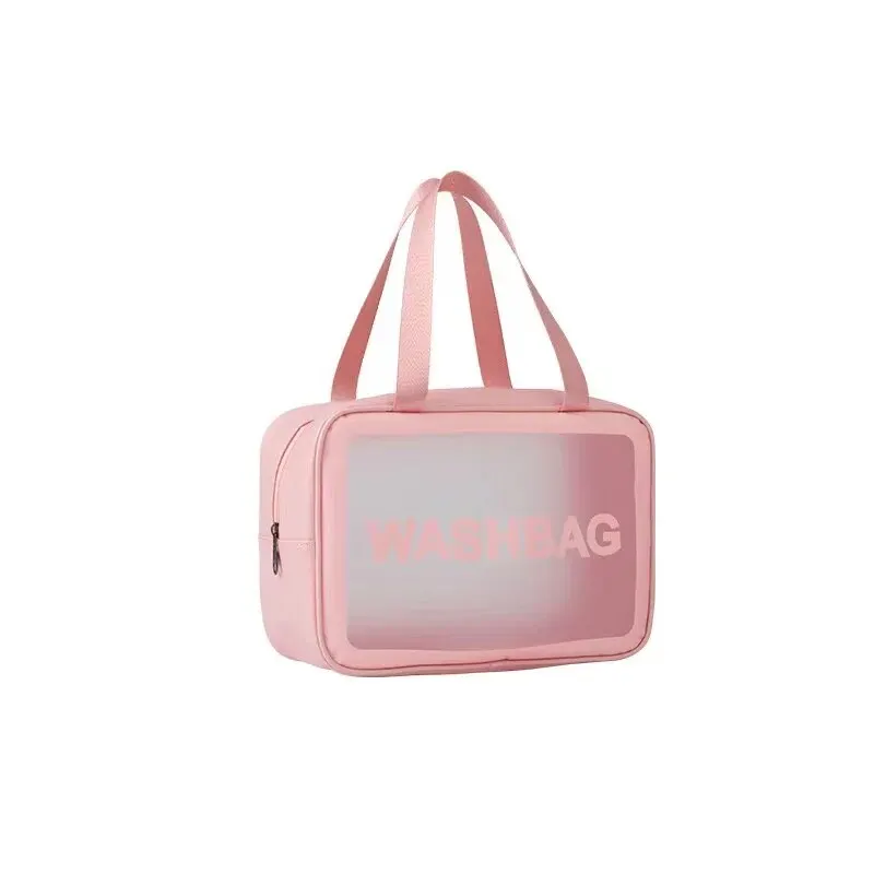 Scatola per il trucco trasparente smerigliata in Pu borsa da toilette da viaggio impermeabile borsa da bagno portatile di grande capacità borsa per