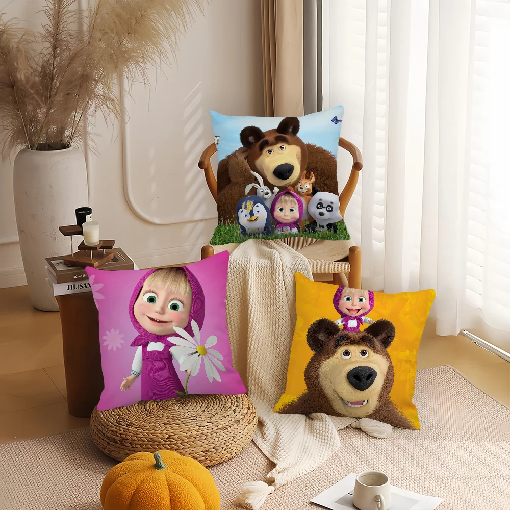 Cartoon M-Masha-A and the B-Bear-R Pillow Case Home  Cushion Cover Suitable For Office Sofa Car Suitable For All Seasons