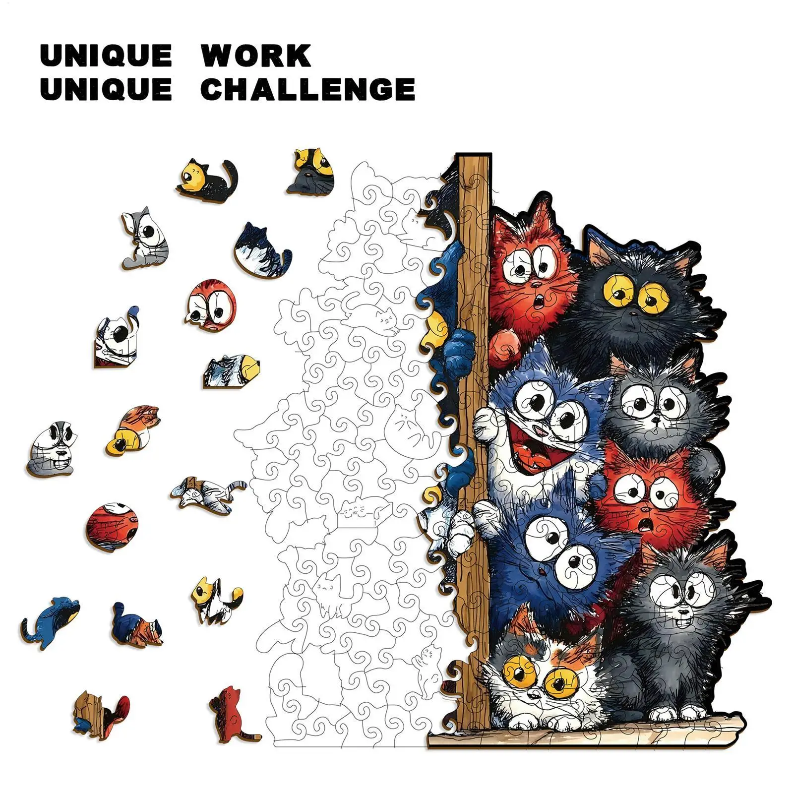 Creative Puzzle Wooden Cat Jigsaw Puzzle 3D Irregular Realistic Toy Adults Kids Stress Relief Game & Perfect Gift For Holidays