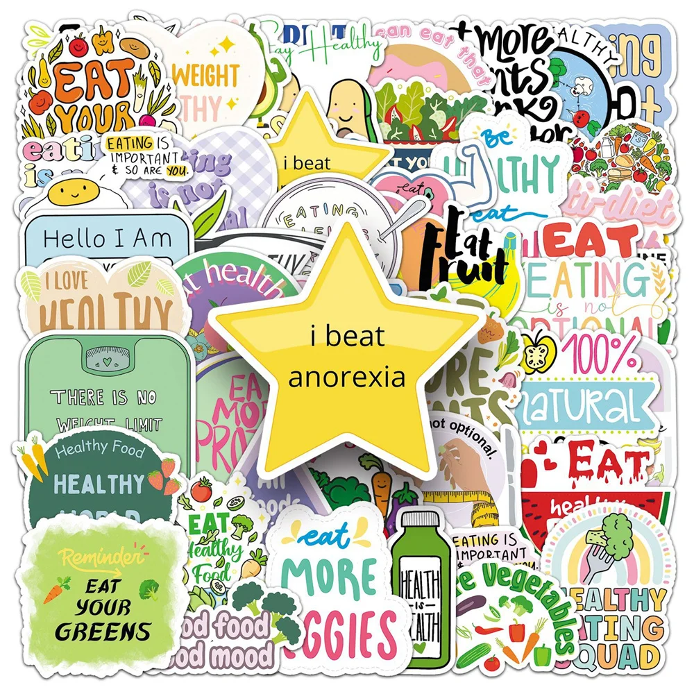 50pcs Dietary Health Positive Energy Phrases and Motivational English Sentences Stickers Pack Phone Journal Accessories DIY