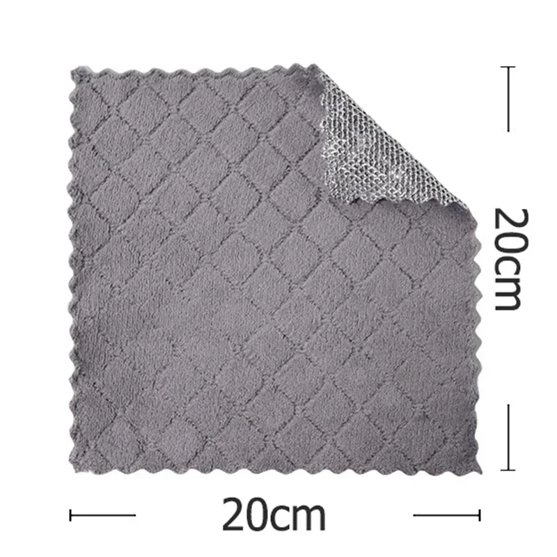 20cm Double-layer Cleaning Cloth Non-stick Oil Kitchen Towel Diamond Shape Microfiber Steel Wire Pot Washing Rags Mesh Dishrag