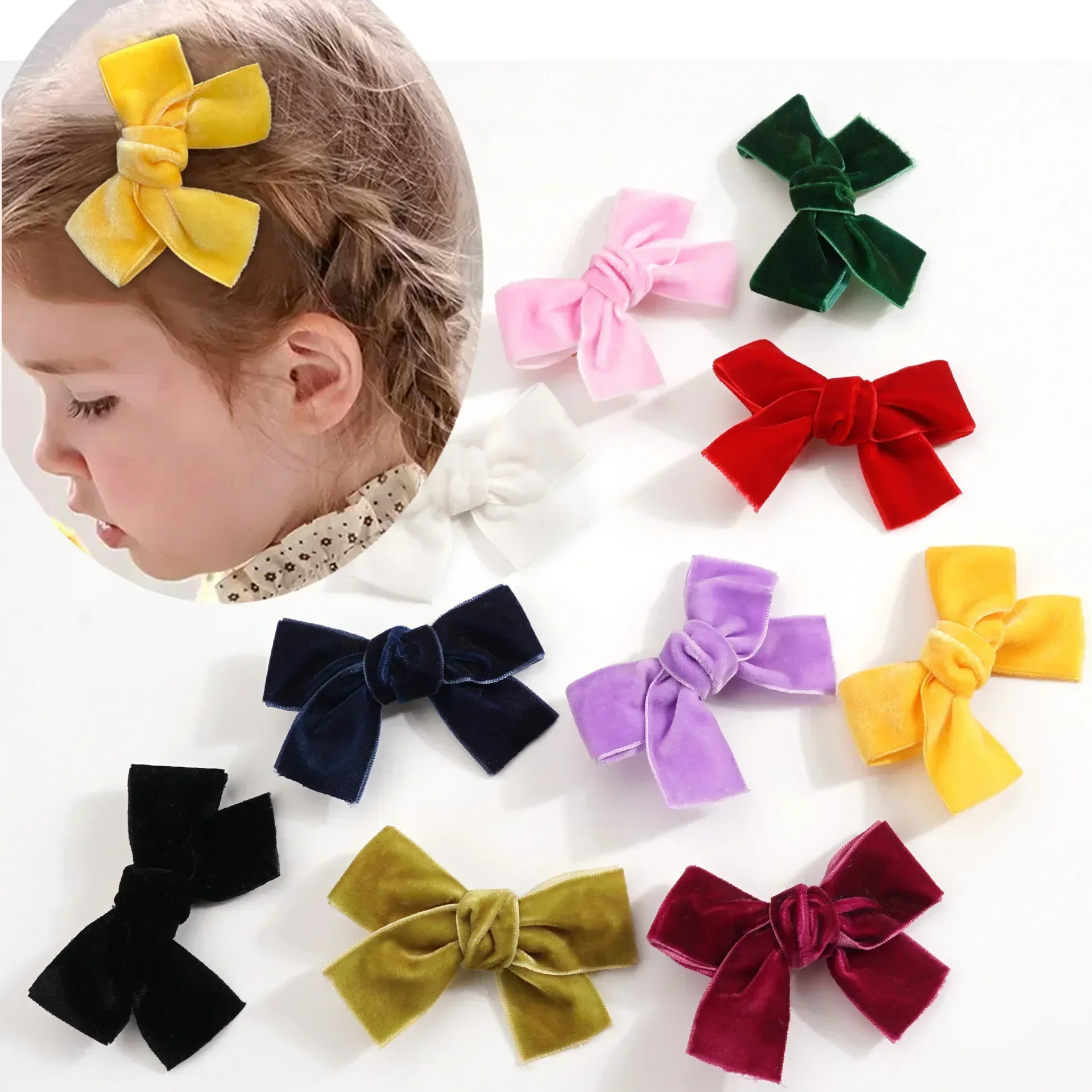 2pcs Velvet Small Bows Children Bangs Hairpins Girls Sweet Cute Hair Clips Handmade Princess Head Barrettes Headwear Accessories