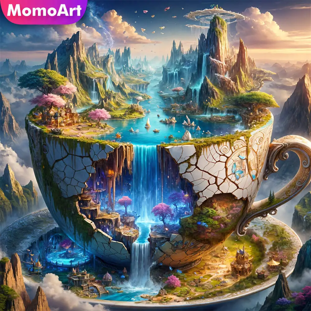 Momoart Diamond Mosaic Cup Landscape Abstract DIY Suitable For Beginners Waterfall Painting Mountain Embroidery River Home Decor