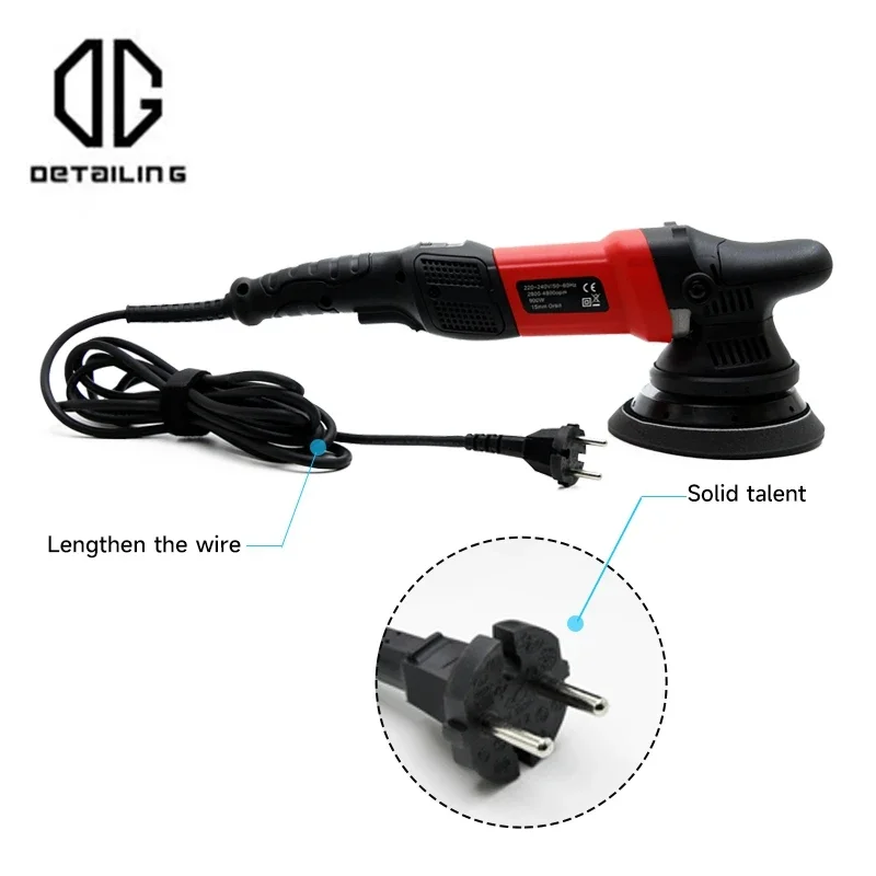 DETAILING 900W Car Dual Action Polisher 15mm / 21mm Orbital Polishing Machine 5/6 Inch Pads Kit For Auto Polishing Buffing