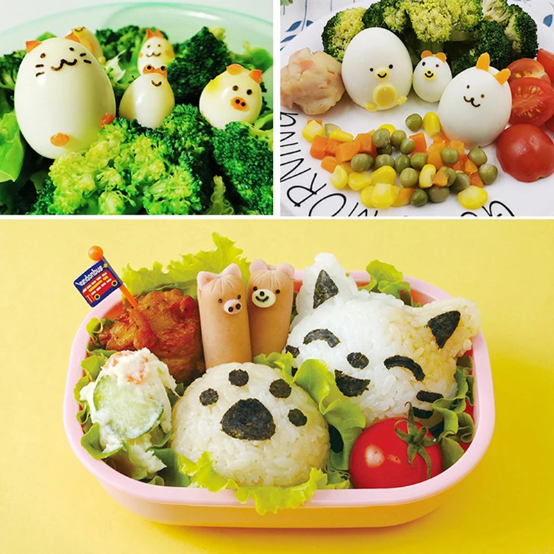 2Pcs Bento Accessories Various Emotion Expression Rice Mold Onigiri Shaper And Dry Roasted Seaweed Cutter Set